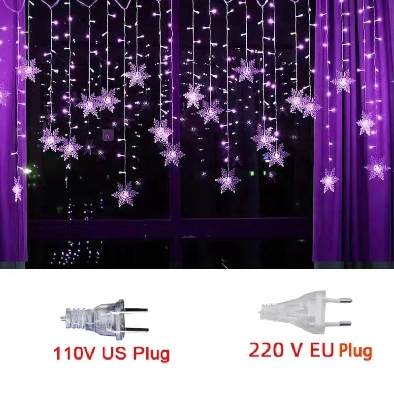 3M LED Snowflake Curtain String Lights Waterproof Outdoor Christmas