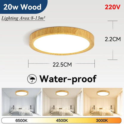 2.2cm Ultra Thin LED Ceiling Light Waterproof 3 Color Wood Grain