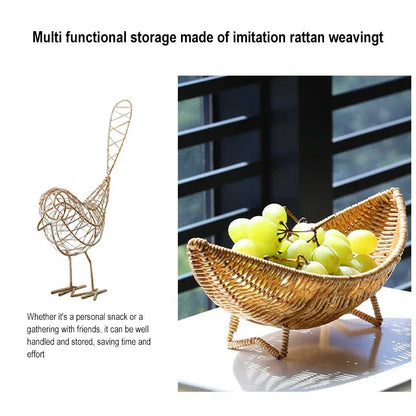 Crescent Woven Rattan Fruit Bowl Tray - Coffee Table Storage Basket