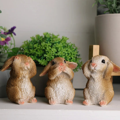 3Pcs Resin Rabbit Figurines Mini Farm Animal Decor Craft Gift Set