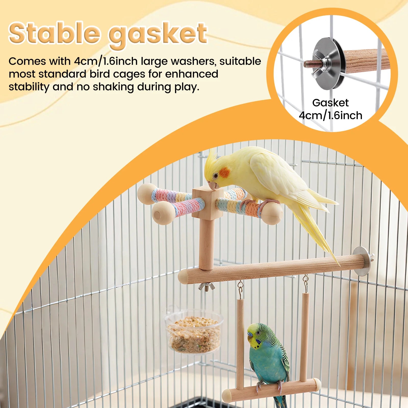 Natural Wood Bird Perch Swing Hammock Cage Toy for Parakeets