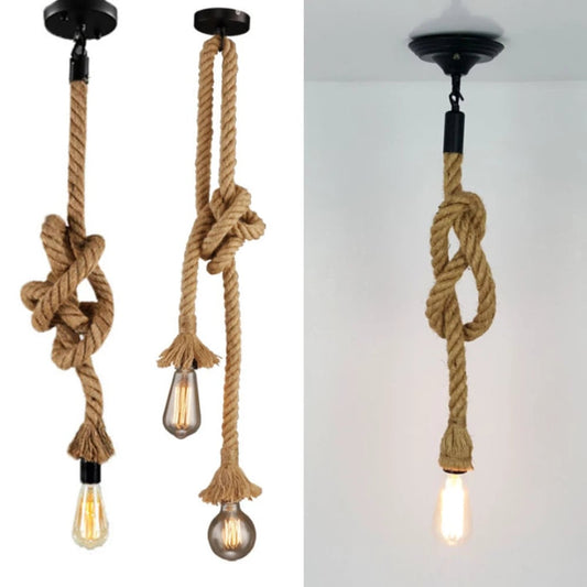 E27 Edison Bulb Hemp Rope Pendant Light Industrial Vintage Lamp