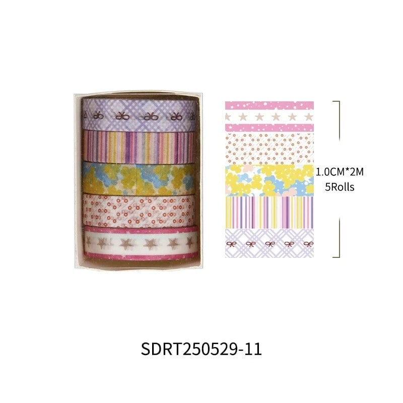 Basic Grid Star Washi Tape 5-Pack Decorative Craft Stationery Set