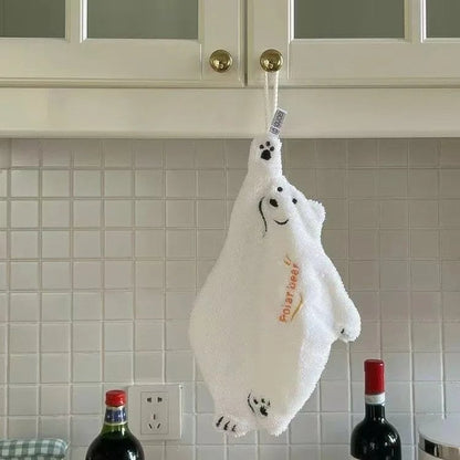 Super Absorbent Coral Fleece Kitchen Hand Towel - Polar Bear Design