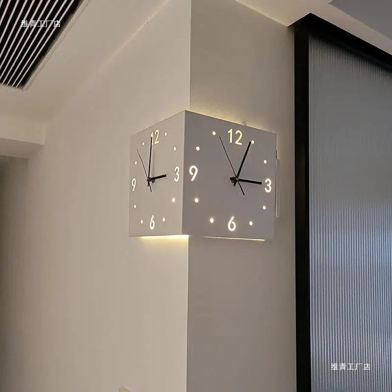 Double-Sided Corner Wall Clock Silent Creative Design Living Room