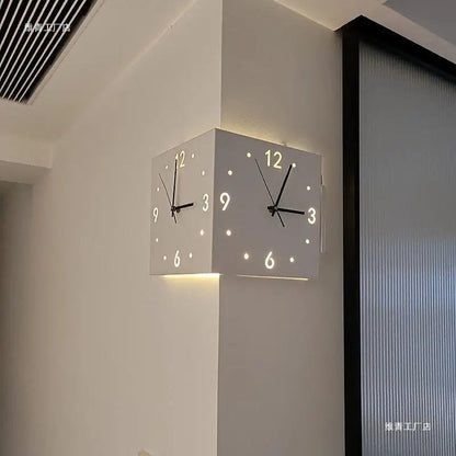 Double-Sided Corner Wall Clock Silent Creative Design Living Room