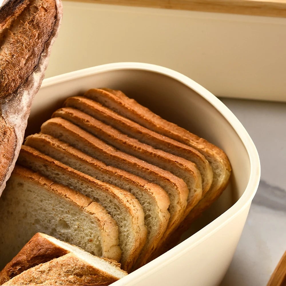 Bamboo Lid Bread Storage Box Container Kitchen Food Organizer