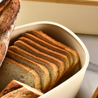 Bamboo Lid Bread Storage Box Container Kitchen Food Organizer