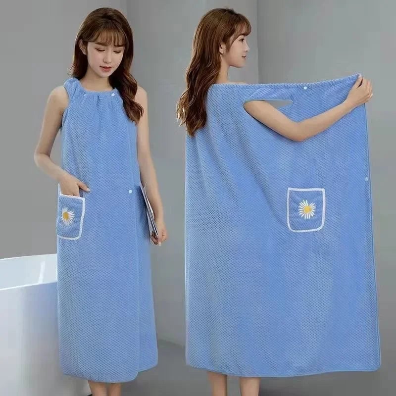 Coral Velvet Wearable Bath Towel - Fast Drying Beach Spa Bathrobe