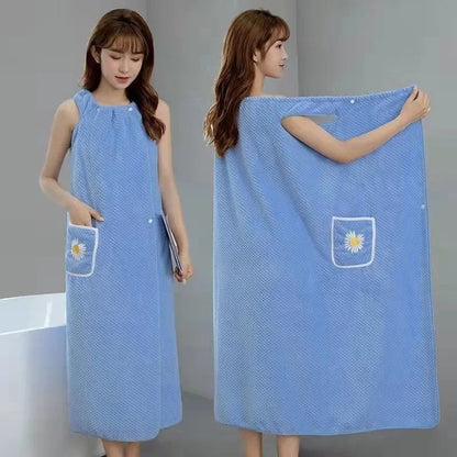 Coral Velvet Wearable Bath Towel - Fast Drying Beach Spa Bathrobe