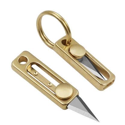 Mini Brass Push Knife Keychain - EDC Package Opener & Camping Tool
