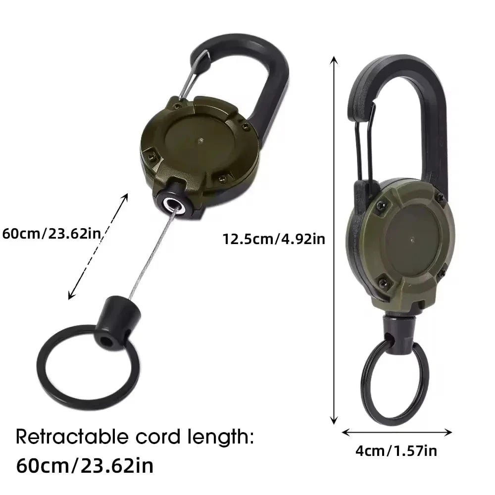 Heavy Duty Retractable Steel Wire Carabiner Key Reel - Spring Pull