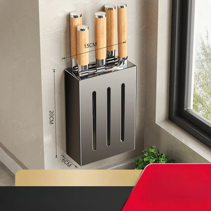Non-Perforation Wall Mount Kitchen Knife Storage Box Organizer Rack