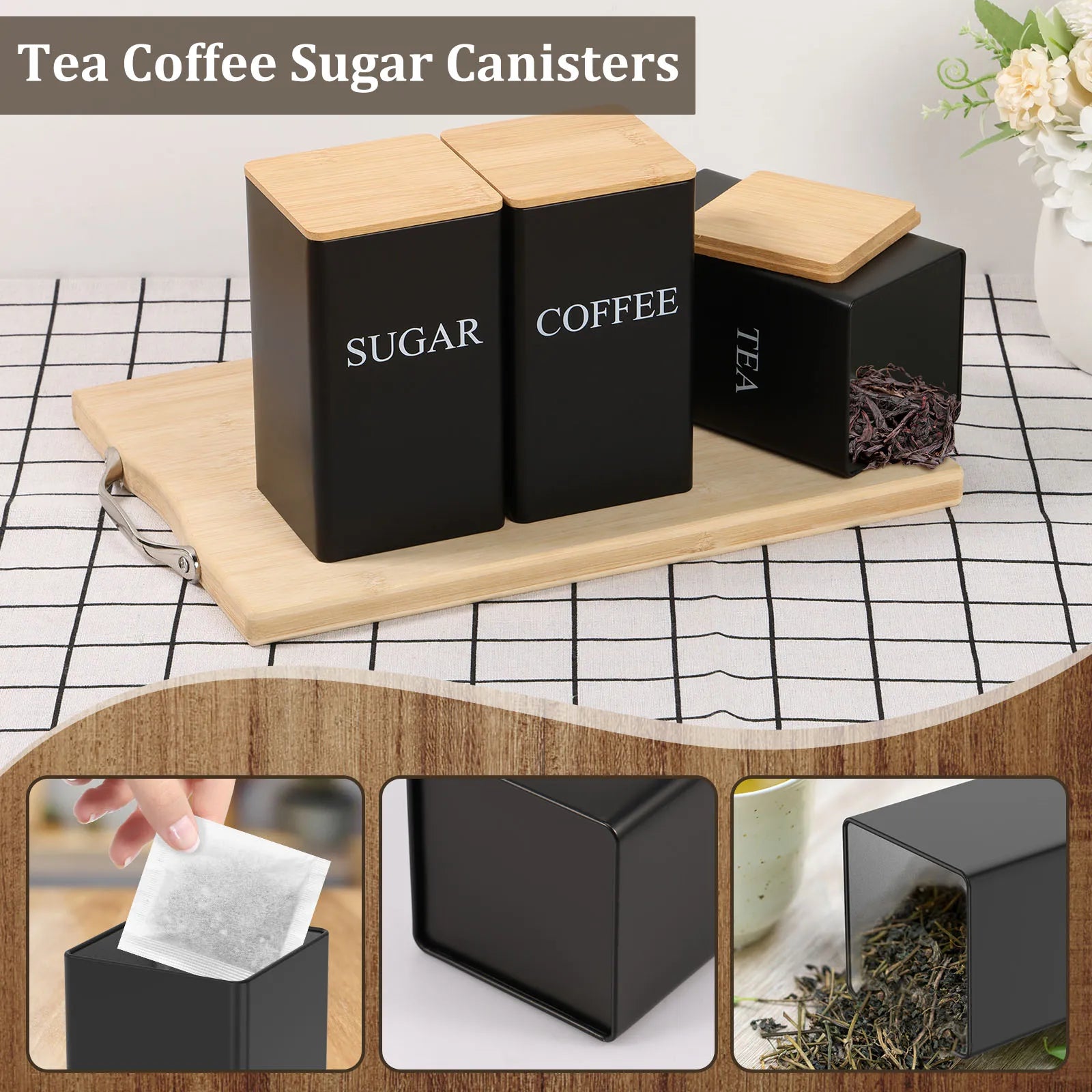 3Pcs Vacuum Sealed Stainless Steel Coffee Bean Tea Sugar Jars Set