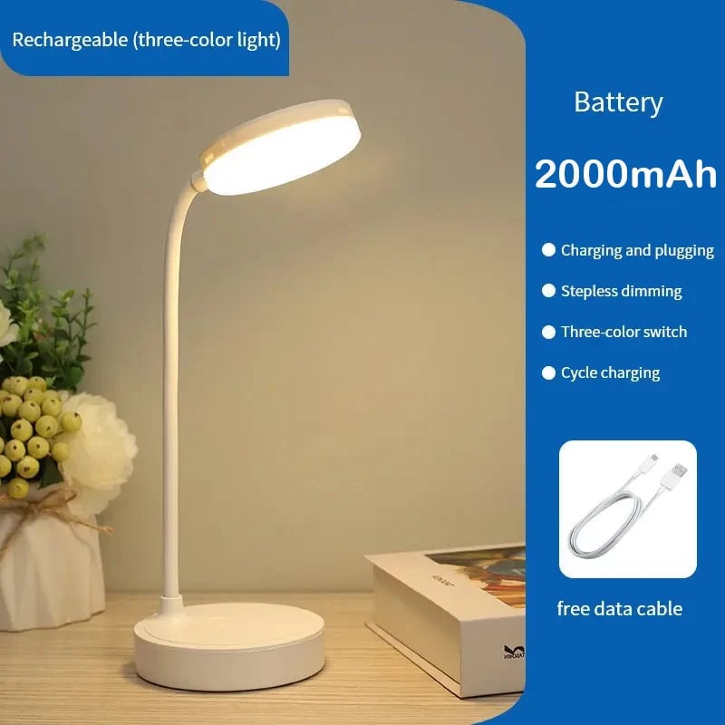 LED Desk Lamp USB Rechargeable 3-Level Dimmable Eye Care Table Light