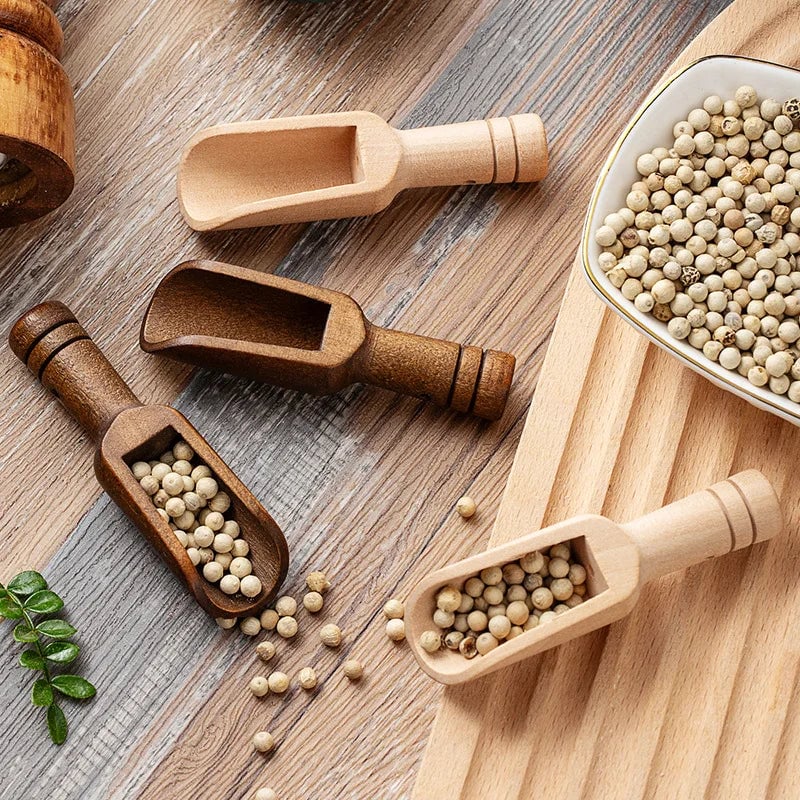 Mini Wooden Salt Spoon Scoop - Retro Seasoning Spice Coffee Bean