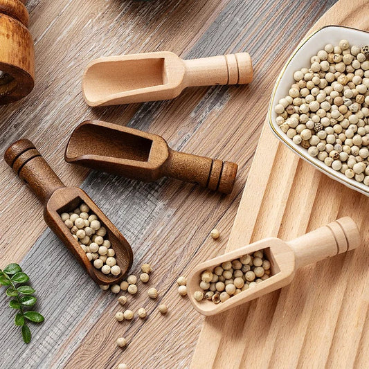 Mini Wooden Salt Spoon Scoop - Retro Seasoning Spice Coffee Bean