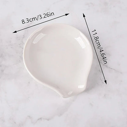White Ceramic Spoon Rest - Multipurpose Kitchen Utensil Holder Pad