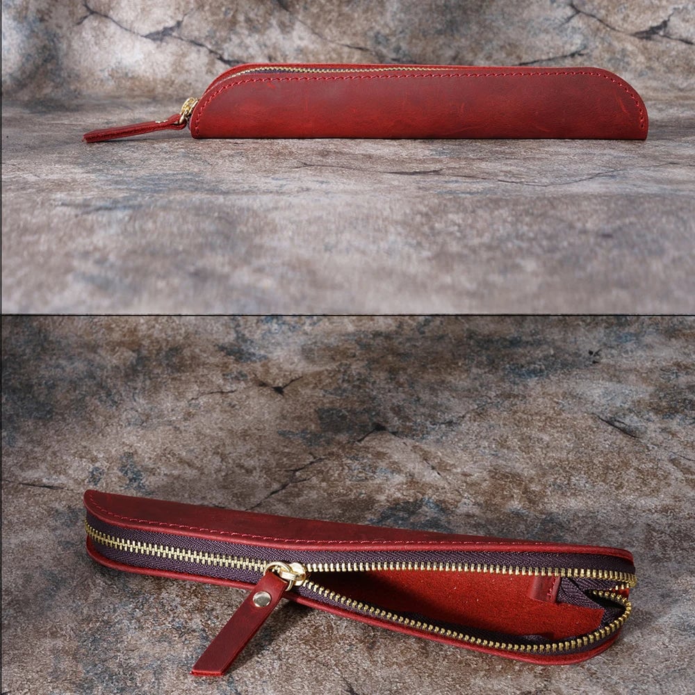 Handmade Cowhide Leather Single Pen Case Travel Protective Sheath