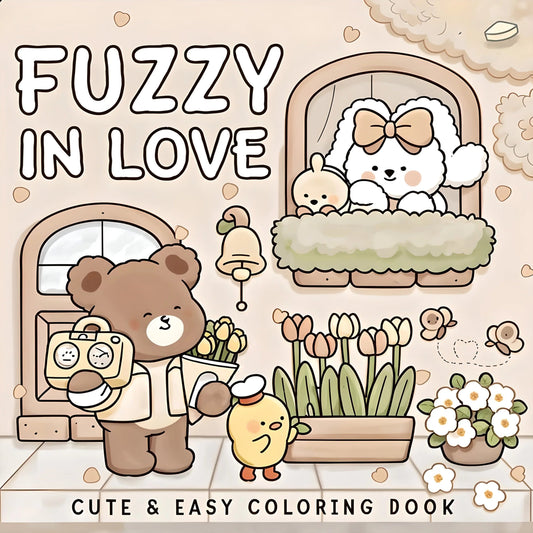 FUZZY IN LOVE Adult Coloring Book - Bold Easy Patterns & Cute Drawings