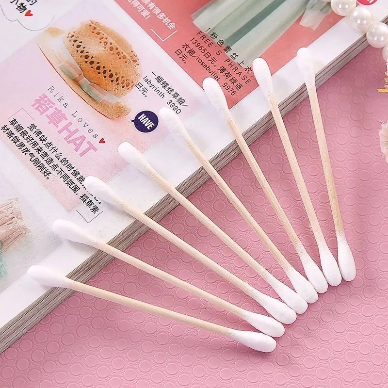 500pcs Double Head Wood Cotton Swabs - Makeup & Ear Cleaning Buds