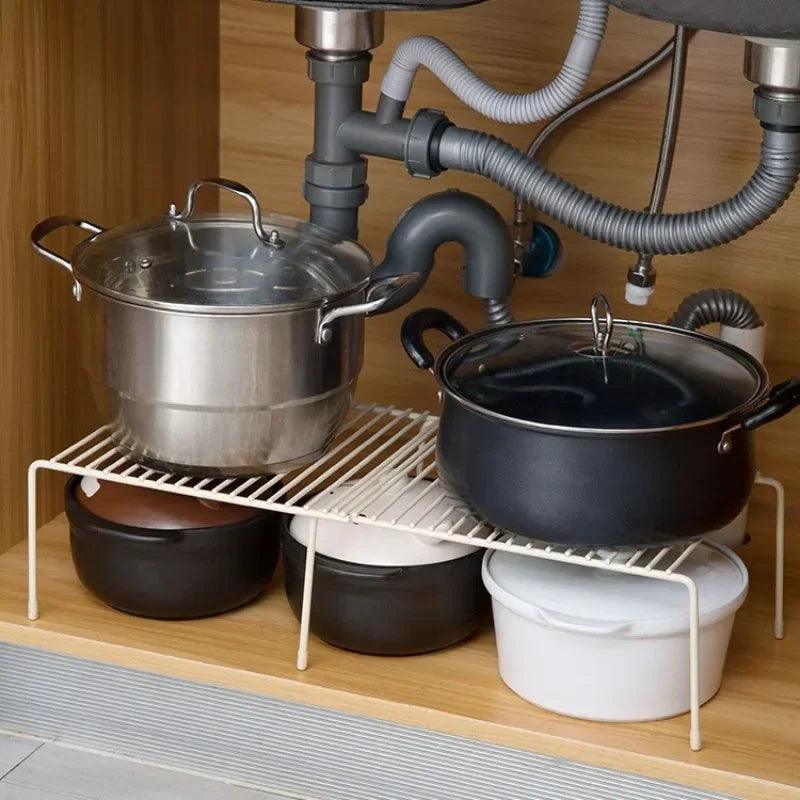 Retractable Iron Seasoning Rack Cabinet Organizer w/ Basket & Spoon
