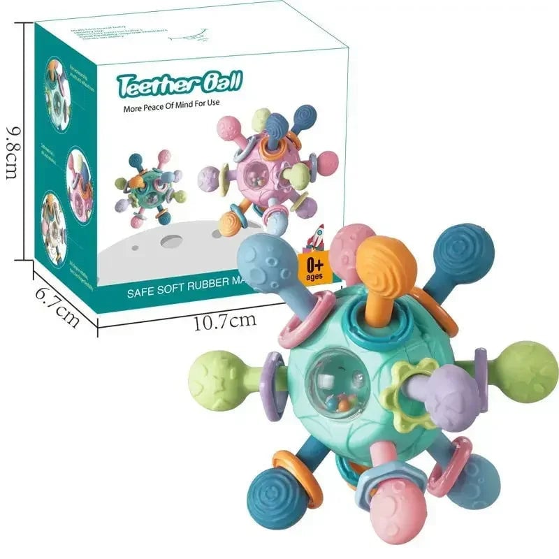Rotating Rattle Ball Silicone Teether Baby Toy 0-12 Months Sensory