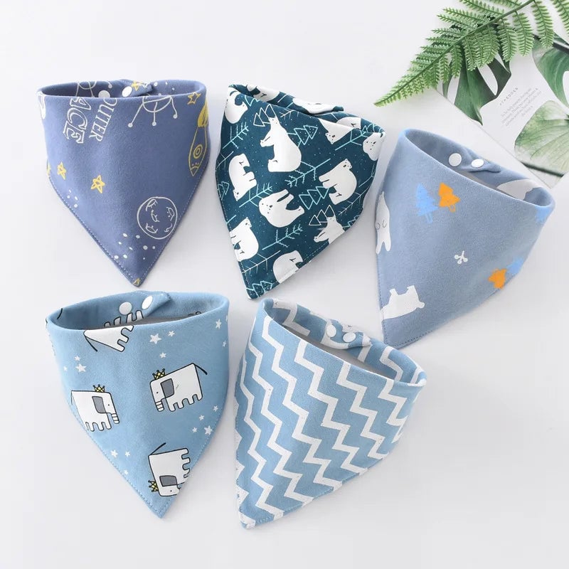 Cotton Triangle Bandana Bibs Set - Waterproof Baby Saliva Towels 5pc