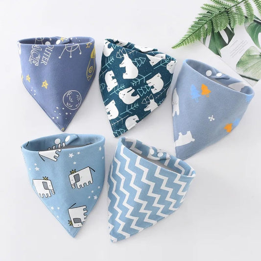 Cotton Triangle Bandana Bibs Set - Waterproof Baby Saliva Towels 5pc