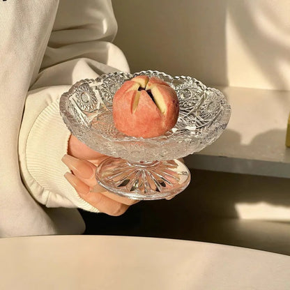 Relief Glass Fruit Tray - Transparent High Leg Dessert Bowl