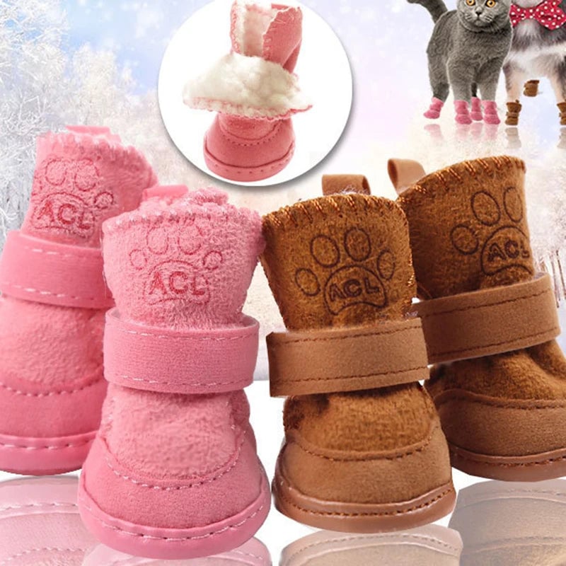 4pcs Anti-Slip Dog Shoes Winter Warm Boots Small Medium Dogs
