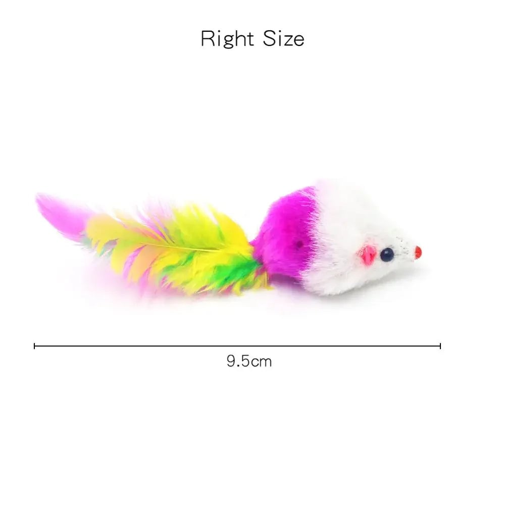 Rabbit Fur Feather Cat Toy - Rainbow False Mouse Interactive Kitten