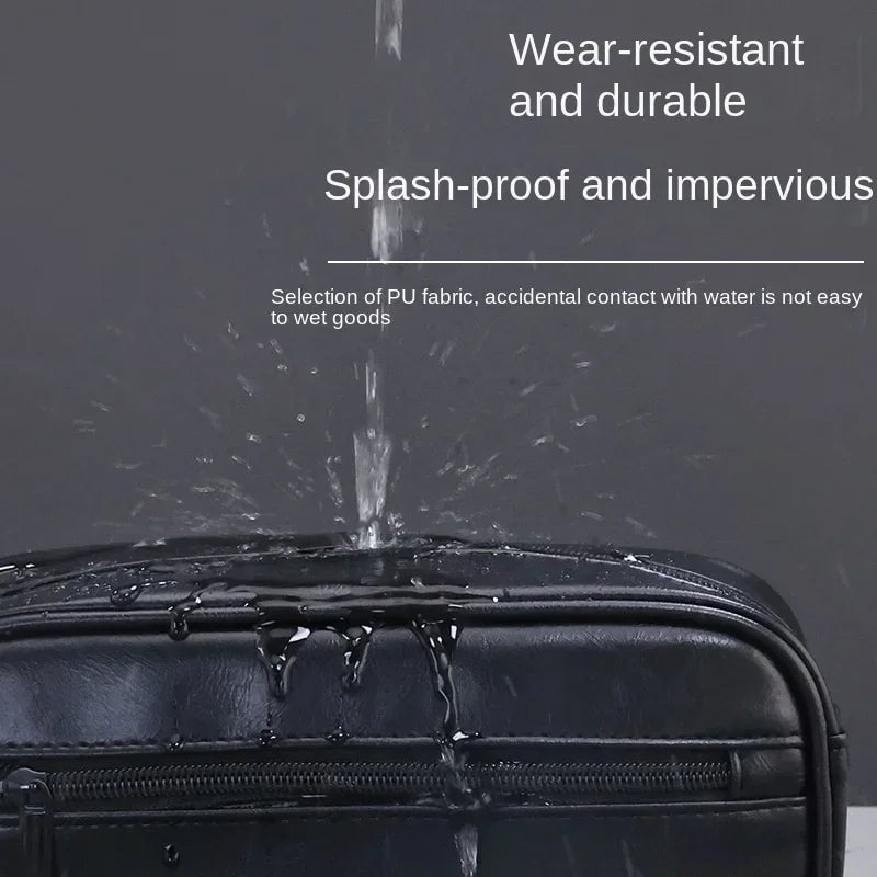 Large Capacity Leather Travel Wash Bag Multi-Pocket Toiletry Organizer
