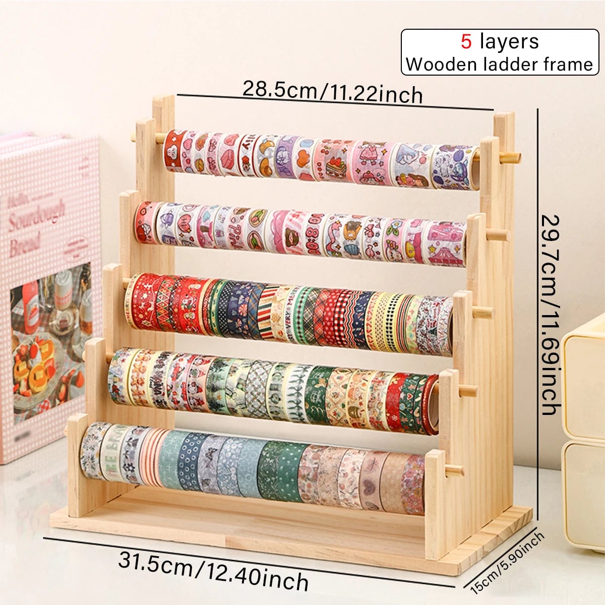 Wooden Desktop Organizer Rack for Tape Stickers & Necklaces