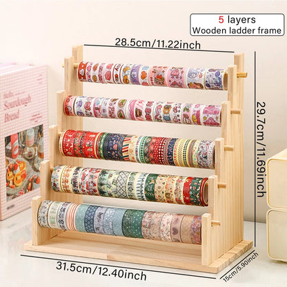 Wooden Desktop Organizer Rack for Tape Stickers & Necklaces