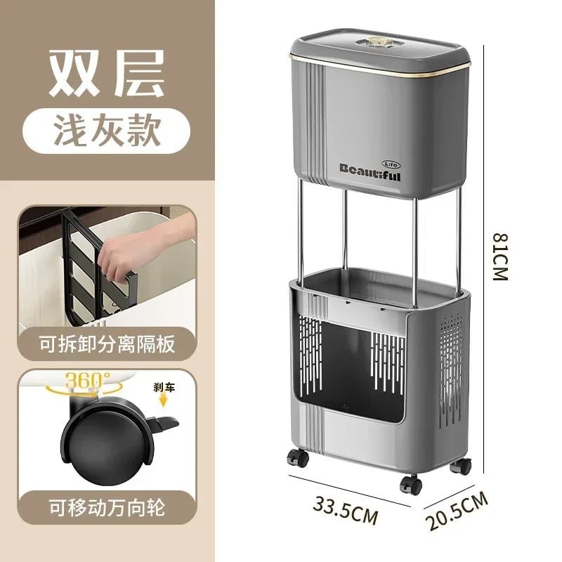 Large Capacity Kitchen Garbage Bin with Lid - Double Layer Odor Control