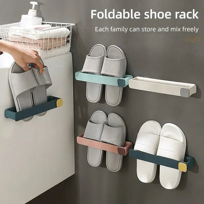 Wall Mounted Bathroom Slipper Shelf No Drill One Piece Shoe Rack