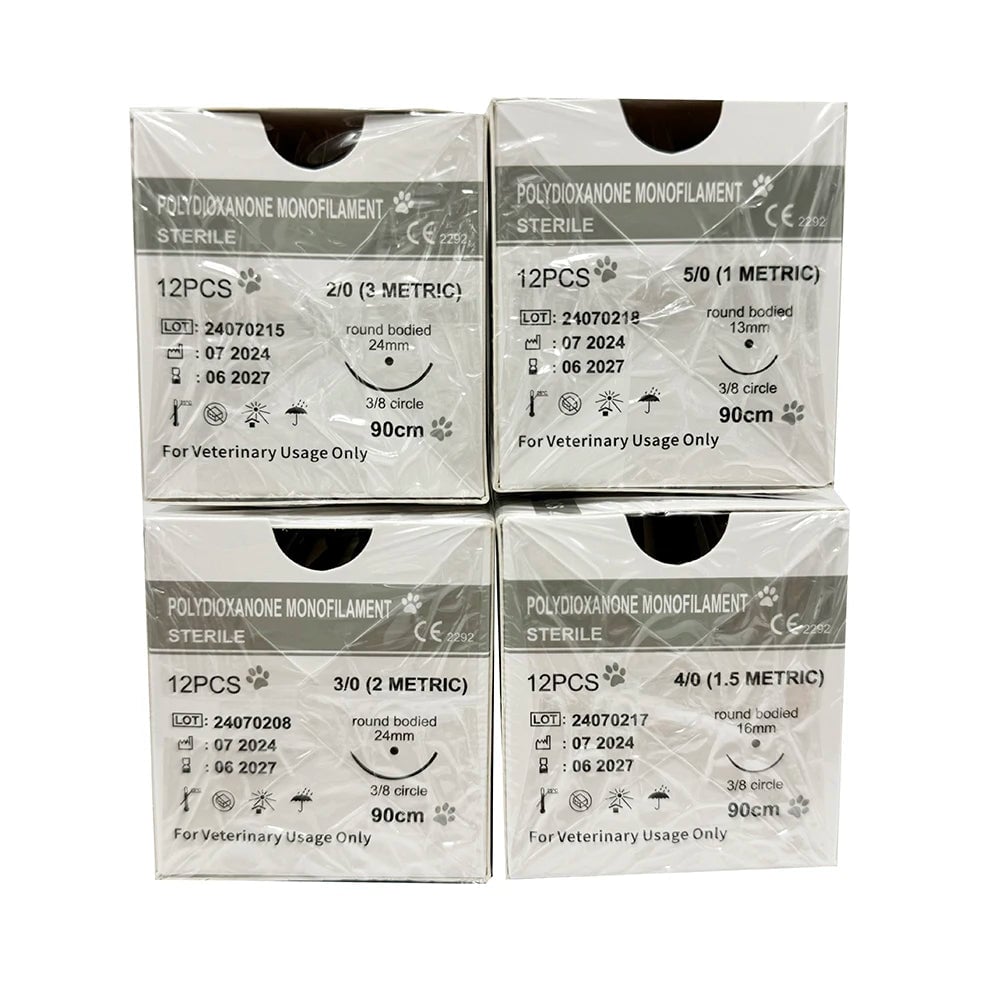 12pcs Pet PDO Sutures 3/8 Circle 90CM Needle 2/0-5/0 Cat Dog Surgery