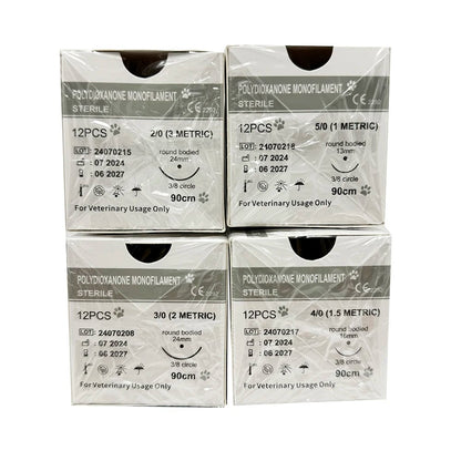 12pcs Pet PDO Sutures 3/8 Circle 90CM Needle 2/0-5/0 Cat Dog Surgery
