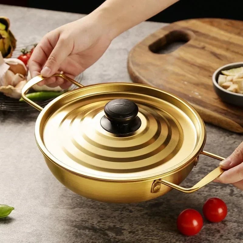 Gold Double Handle Lidded Stockpot - Instant Noodles Hot Pot Cookware