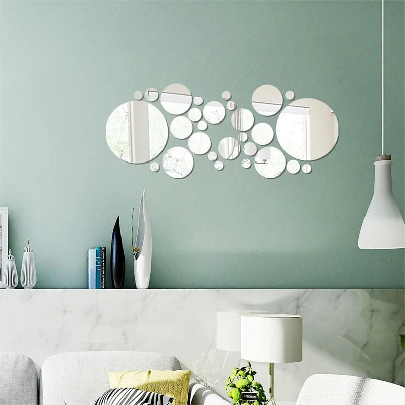 32Pcs 3D Round Acrylic Mirror Wall Stickers DIY Home Decor