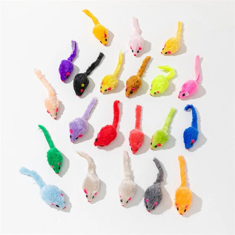 Rabbit Fur Feather Cat Toy - Rainbow False Mouse Interactive Kitten