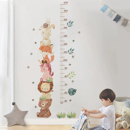 Nordic Animal Height Measure Wall Stickers Bear Lion Bunny Kids Grow