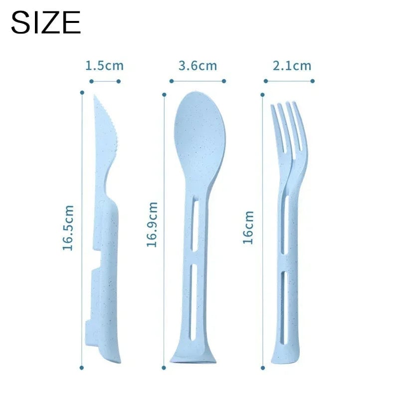 3PCS Wheat Straw Cutlery Set Portable Detachable Travel Camping