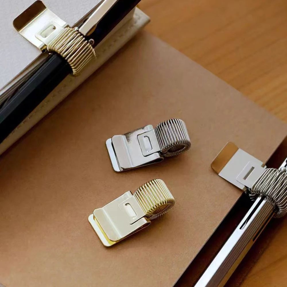 Telescopic Spring Pen Clip Notepad Holder with Electroplating Finish