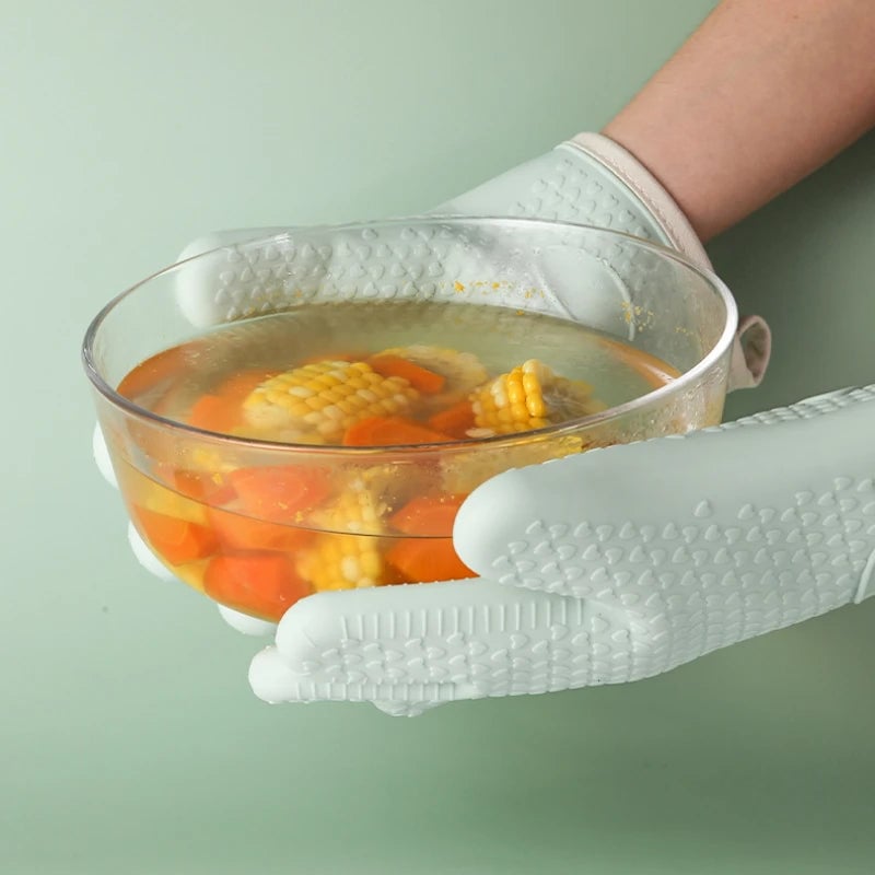 Heat Resistant Silicone Oven Mitts Anti-Scald BBQ Baking Gloves Pair