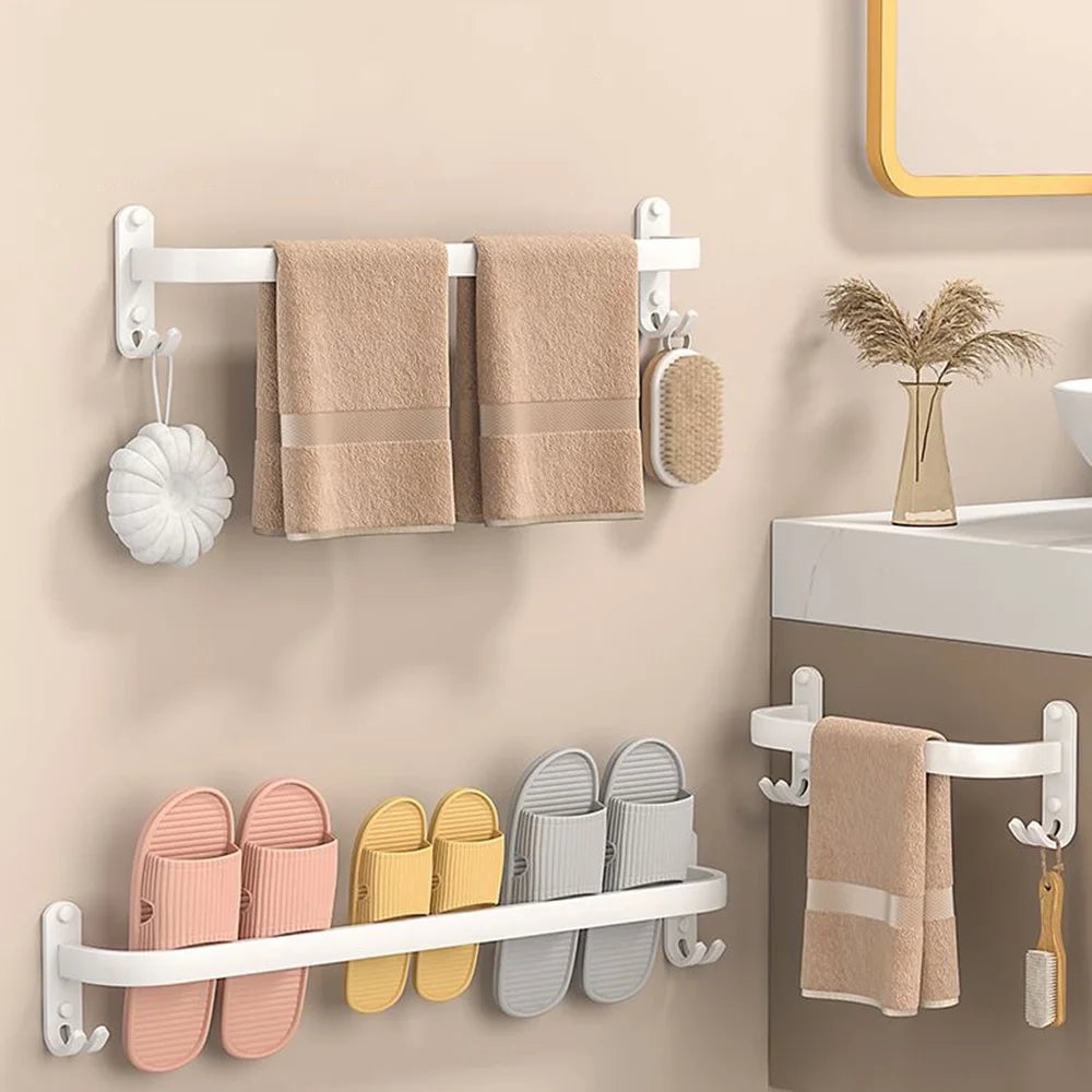 White Aluminum Wall Mount Bathroom Towel Rack Bar with Shelf Hook