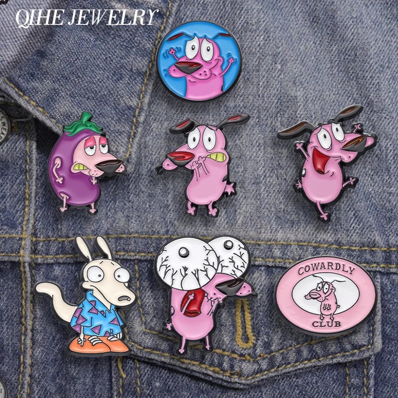 Courage Cowardly Dog Pink Enamel Brooch Pin - Kids Lapel Badge