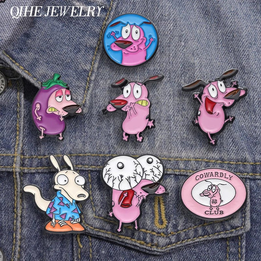 Courage Cowardly Dog Pink Enamel Brooch Pin - Kids Lapel Badge