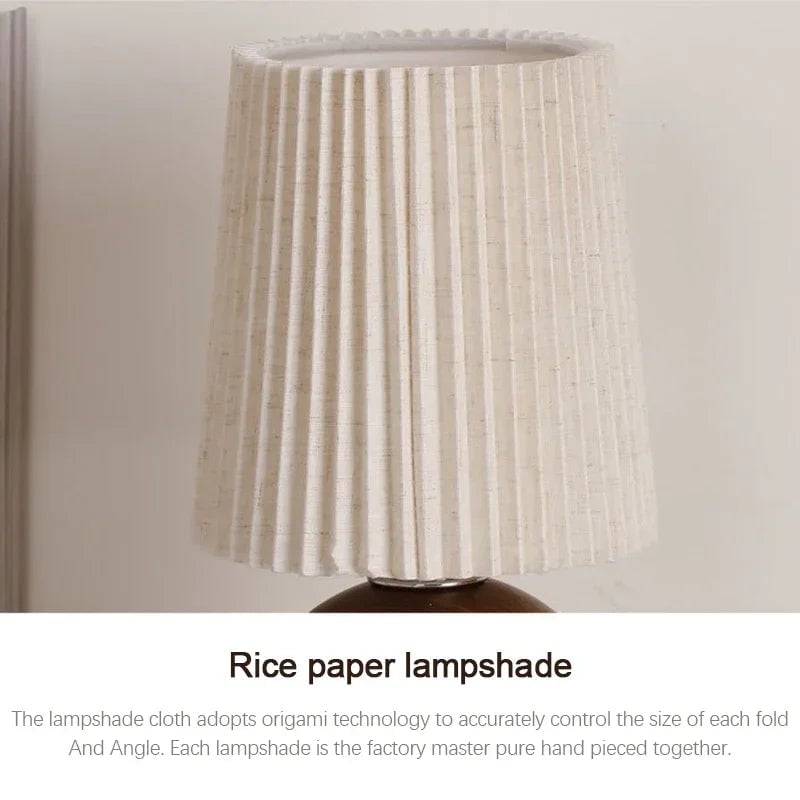 LED Table Lamp Retro Fabric Pleated USB Study Bedroom Desk Light